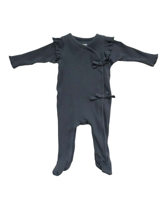 0-3M Baby Girl Mud Pie Blue Gray Ribbed Sleeper