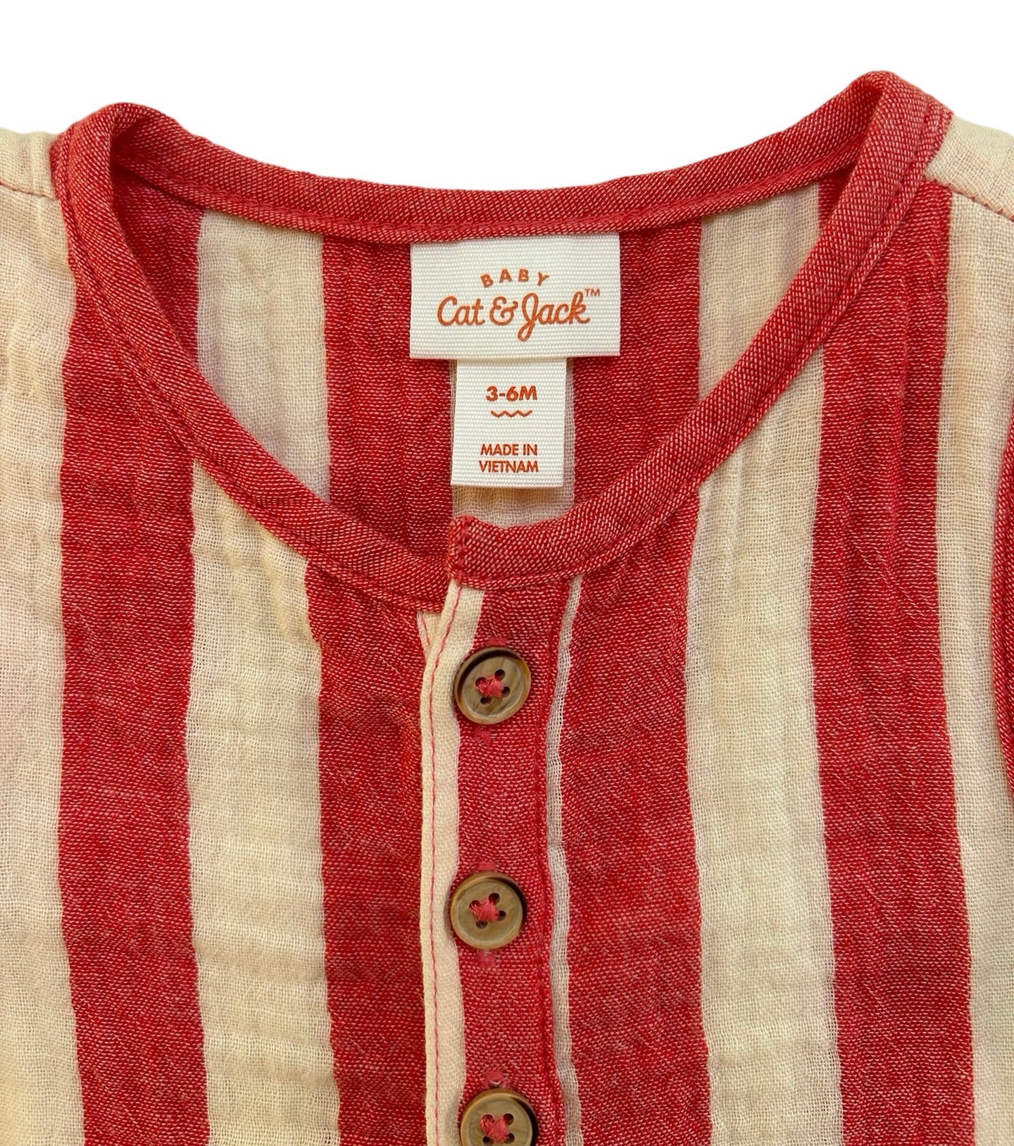 3-6M Baby Boy Cat & Jack Red Striped Bubble Romper.