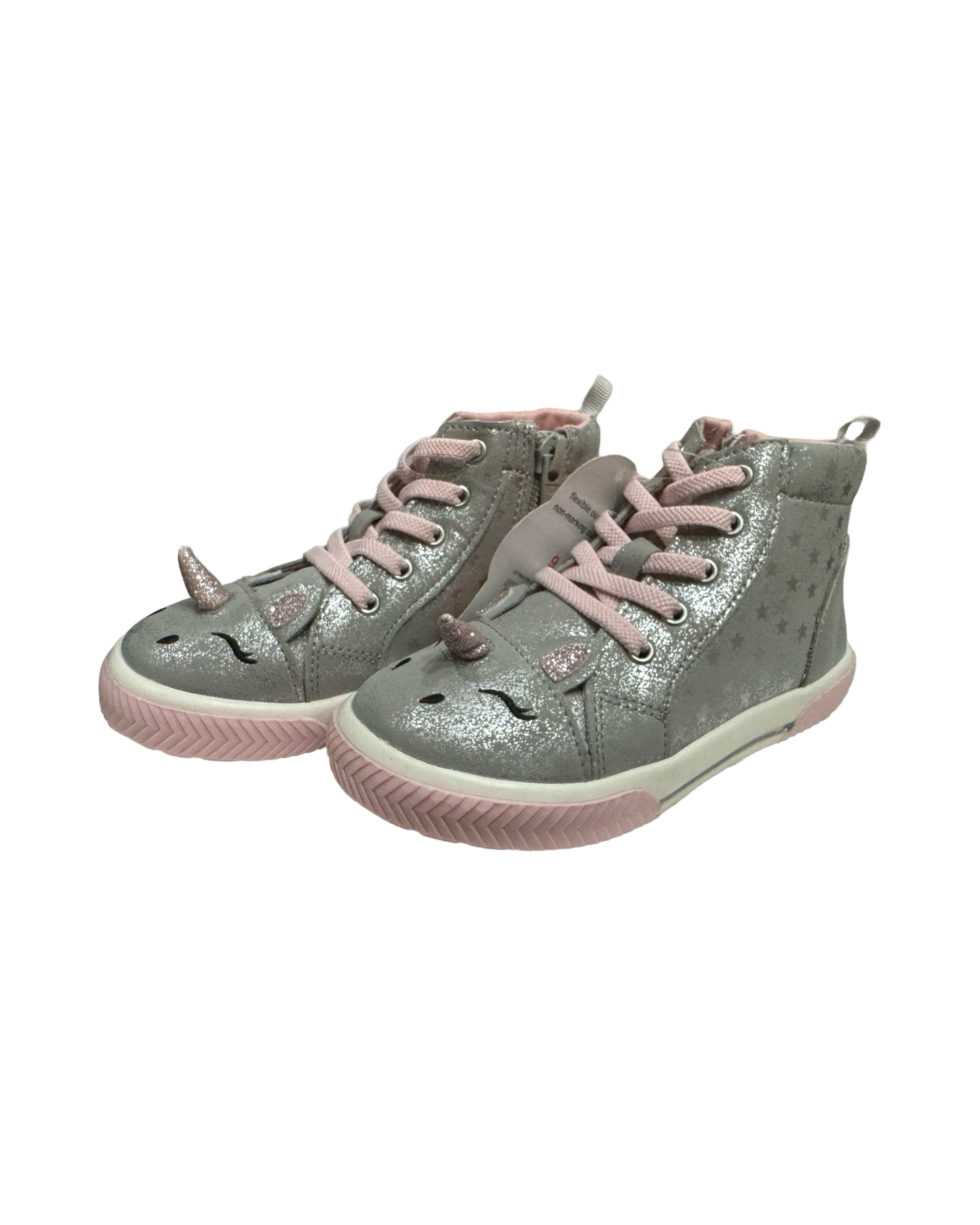 9C Toddler Girl WonderNation Silver / Pink Unicorn & Star High Top Sneaker NWT