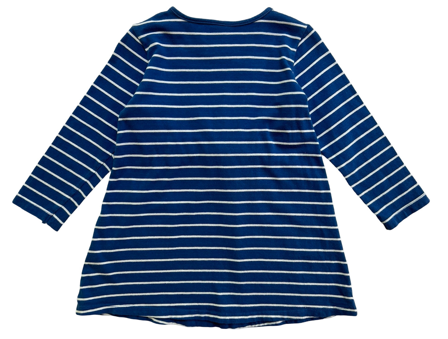 12M - 18M Baby Girls H&M Long Sleeved Blue/ White Striped Dress.
