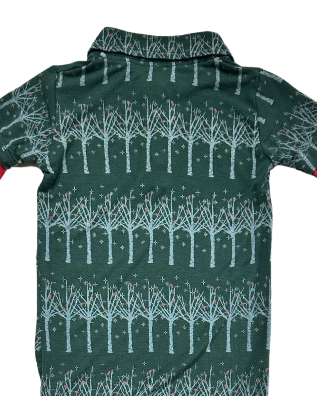 18-24M Baby Boy Bamboo KicKee Pants Green Pine Frosted BirchTree Long Sleeve Polo Romper