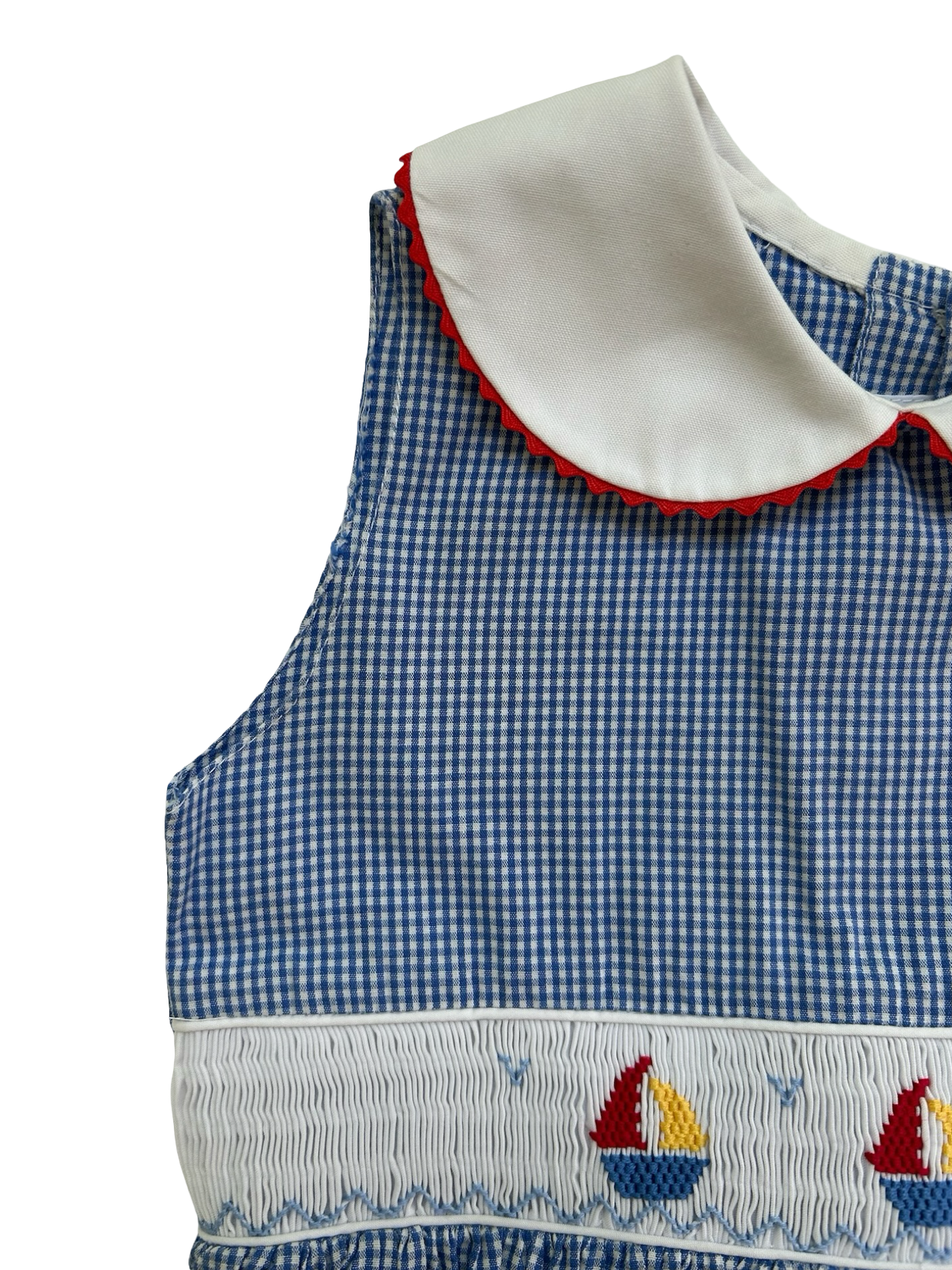 4T  Toddlers Girls Amavini Blue Gingham Sailboat ⛵️ Sleeveless Smocked Dress.