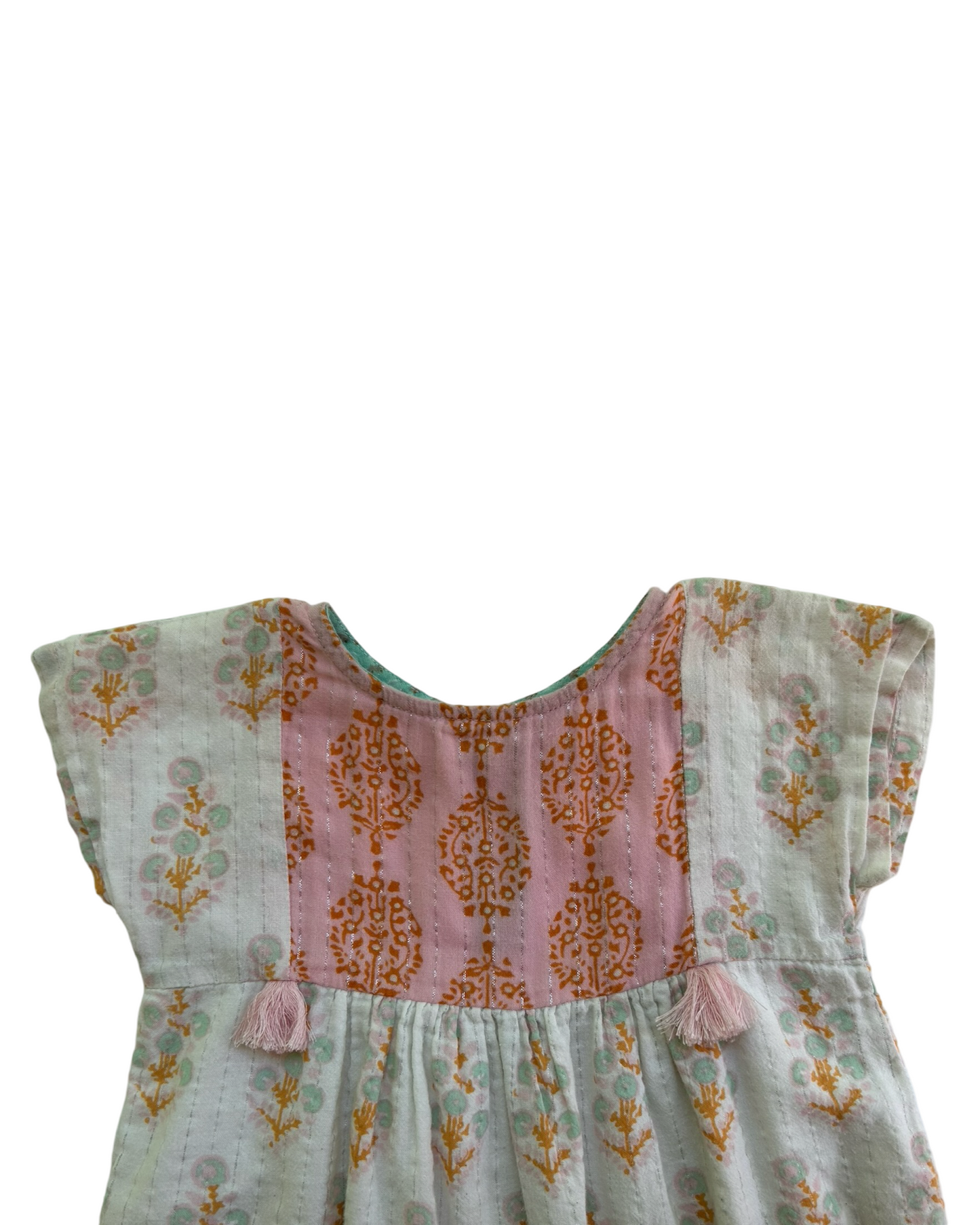 6M - 12M Baby Girls Pink Chicken Linen Bohemian Bubble Romper