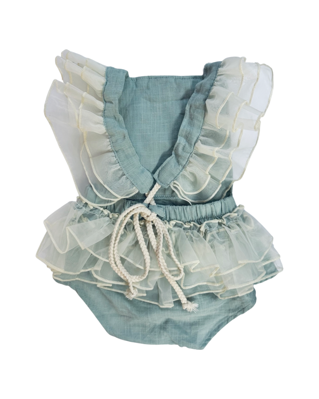 6-12M Baby Girl Little House Boutique  Beautiful Floral Embroidered and Beaded Rufflebutt Bubble Romper