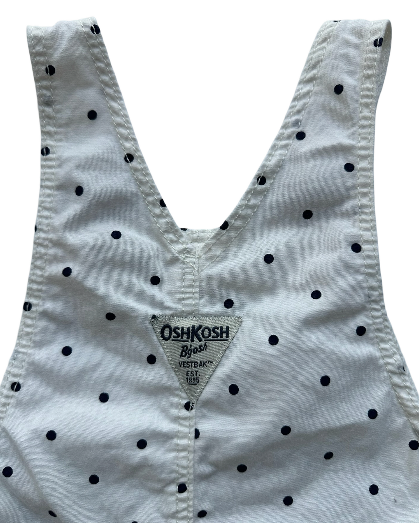 2T Toddler Girl OshKosh B’gosh White With Blue Polka Dots Short tall Overall