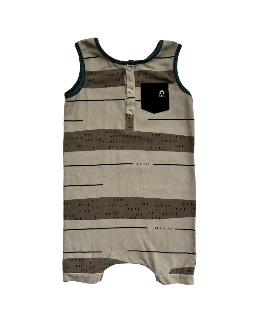 18-24M Baby Boy RAGS to Raches Brown Watermelon Tank Shortie Romper