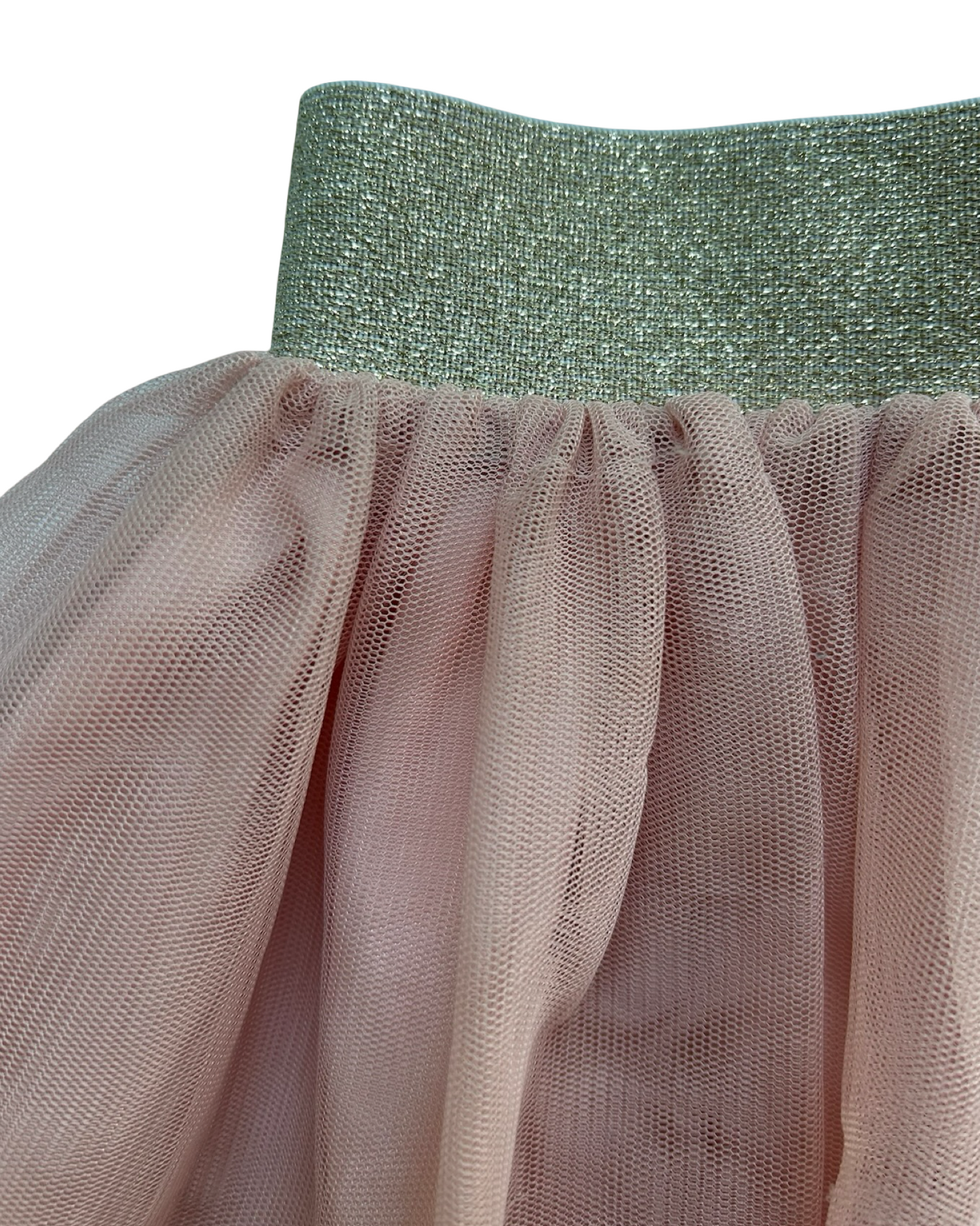 100CM - 4T Toddler Girls Hanna Andersson Tutu Twirl Skirt Soft Tulle Peach With Shimmery Elastic Gold Waistband.