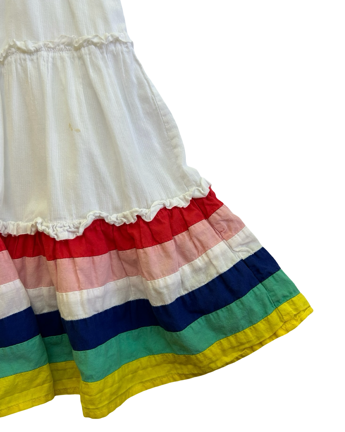 6-7 Toddler Girls Boden White Rainbow Stripe Woven Dress
