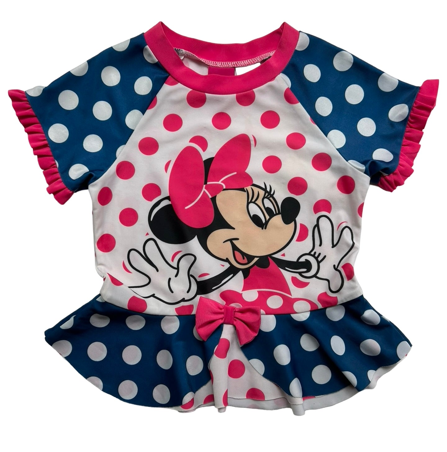 6T Toddler Girls Pink Disney Minnie Mouse Rash Guard Swim Short Sleeve Top