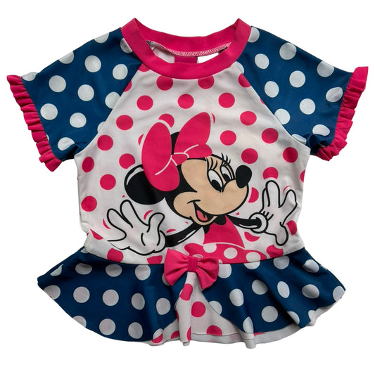 6T Toddler Girls Pink Disney Minnie Mouse Rash Guard Swim Short Sleeve Top