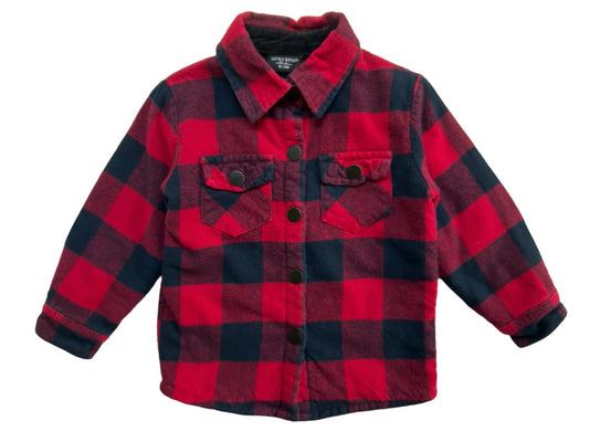 18M-24M Baby Boy Little Bipsy Long Sleeve Plaid Shacket Top Fleece Lined