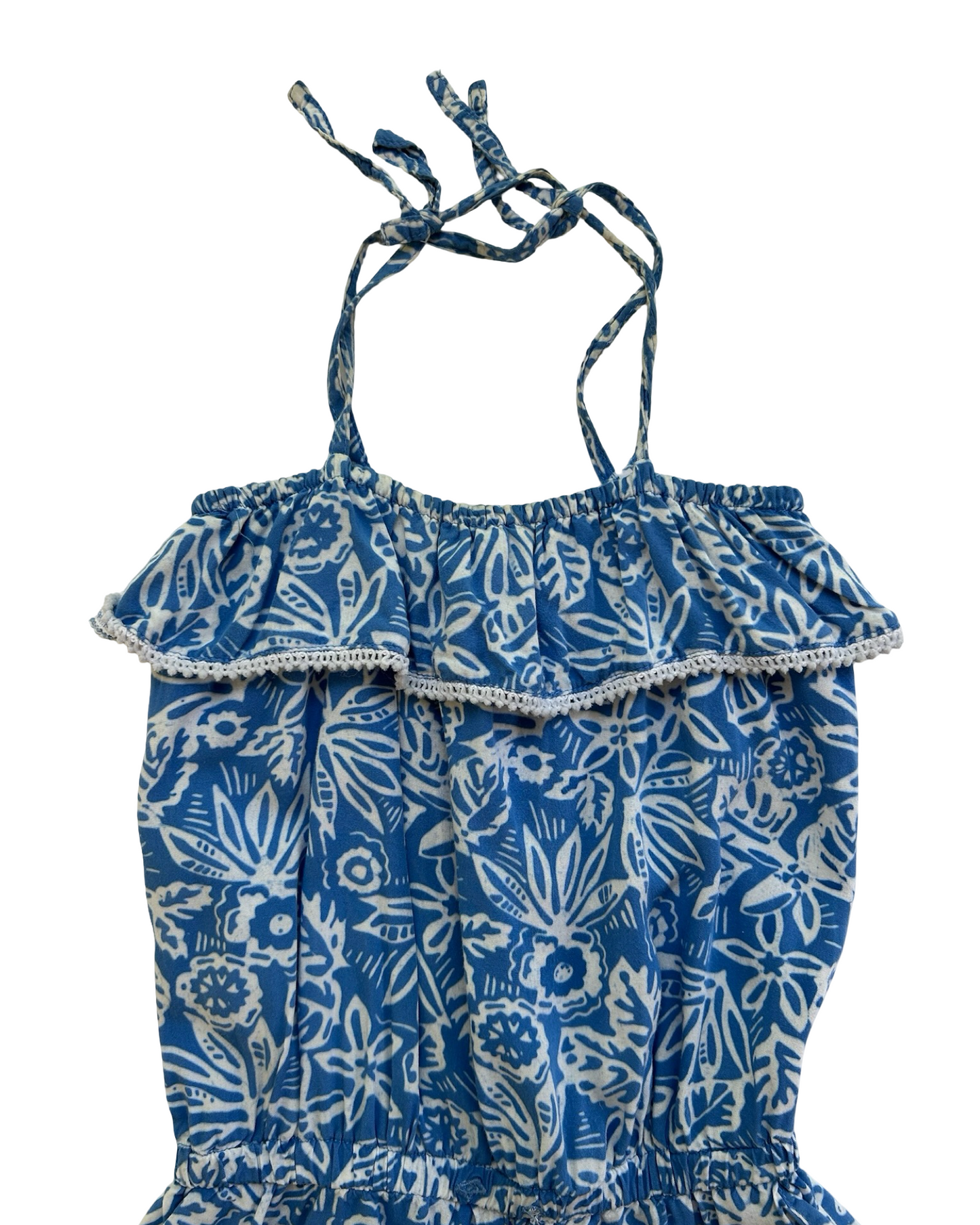 4 Toddlers Girls Blue Ginger Blue Floral Sleeveless With Pockets Romper