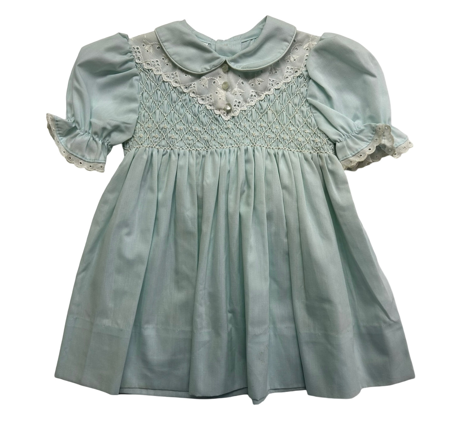 2T Toddler Girl Vintage Polly Flinders Blue Hand Smocked Dress