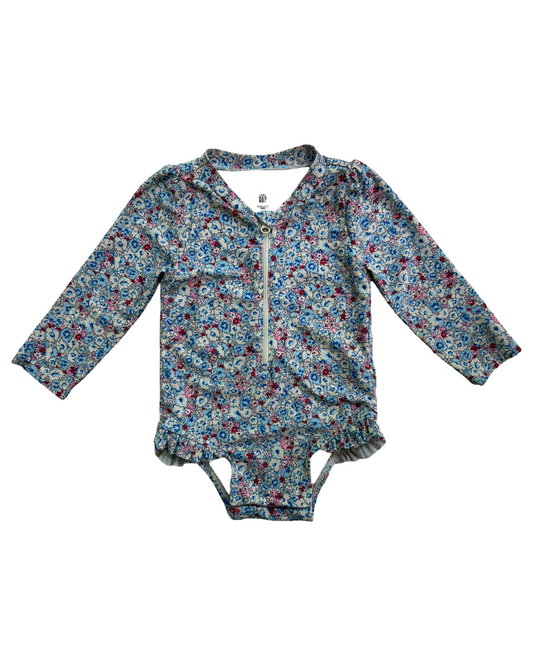 12M - 18M Baby Girls Baby Gap Floral Print Long Sleeve Swimsuit.