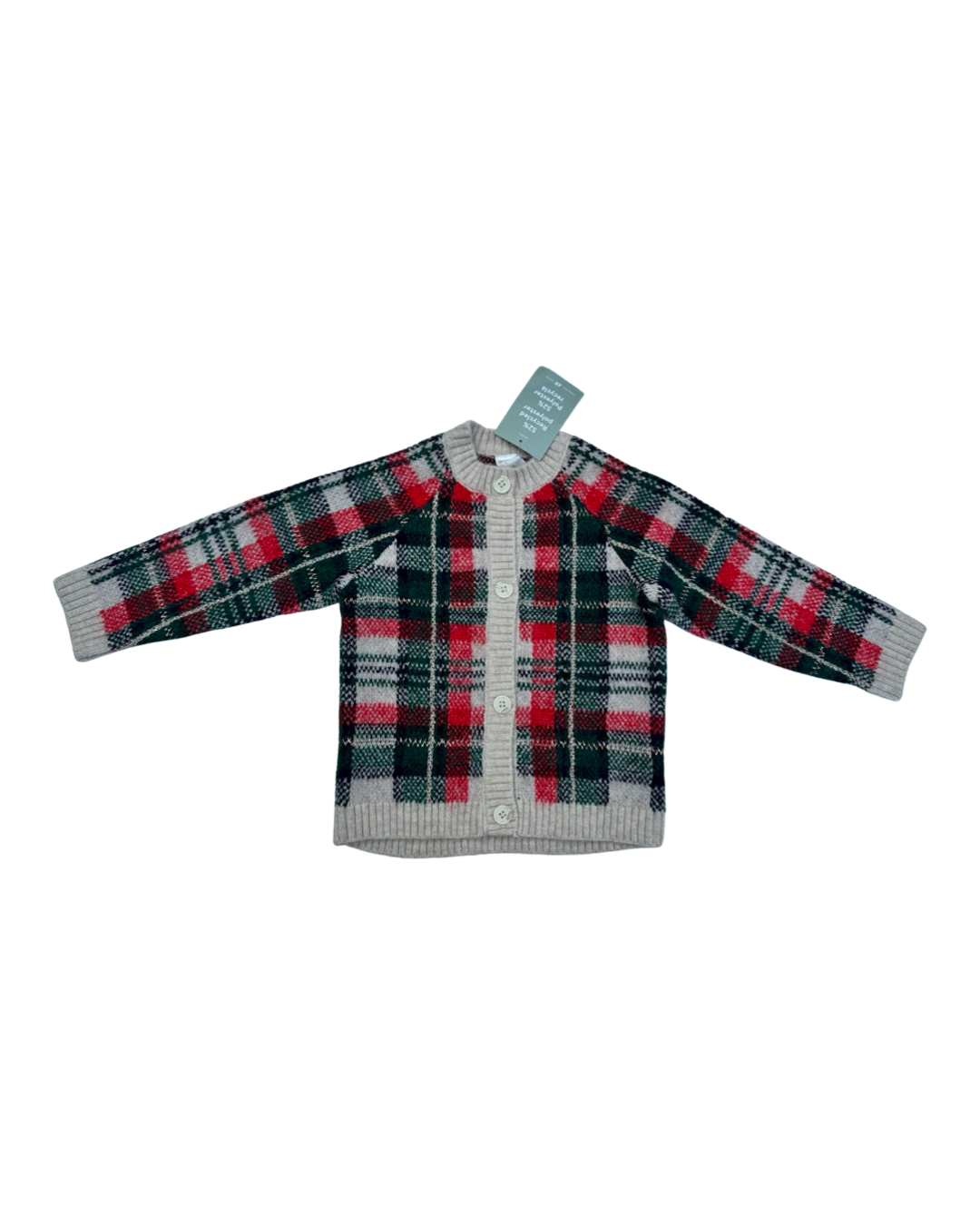 2T Toddler Girl H&M Red / Green Plaid Christmas Cardigan Sweater