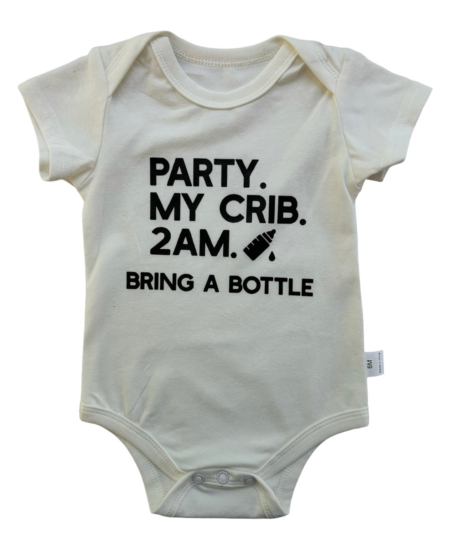 6M Baby Girl / Boy Announcement Bodysuit Party At My Crib 2AM, Letter Print-Romper.