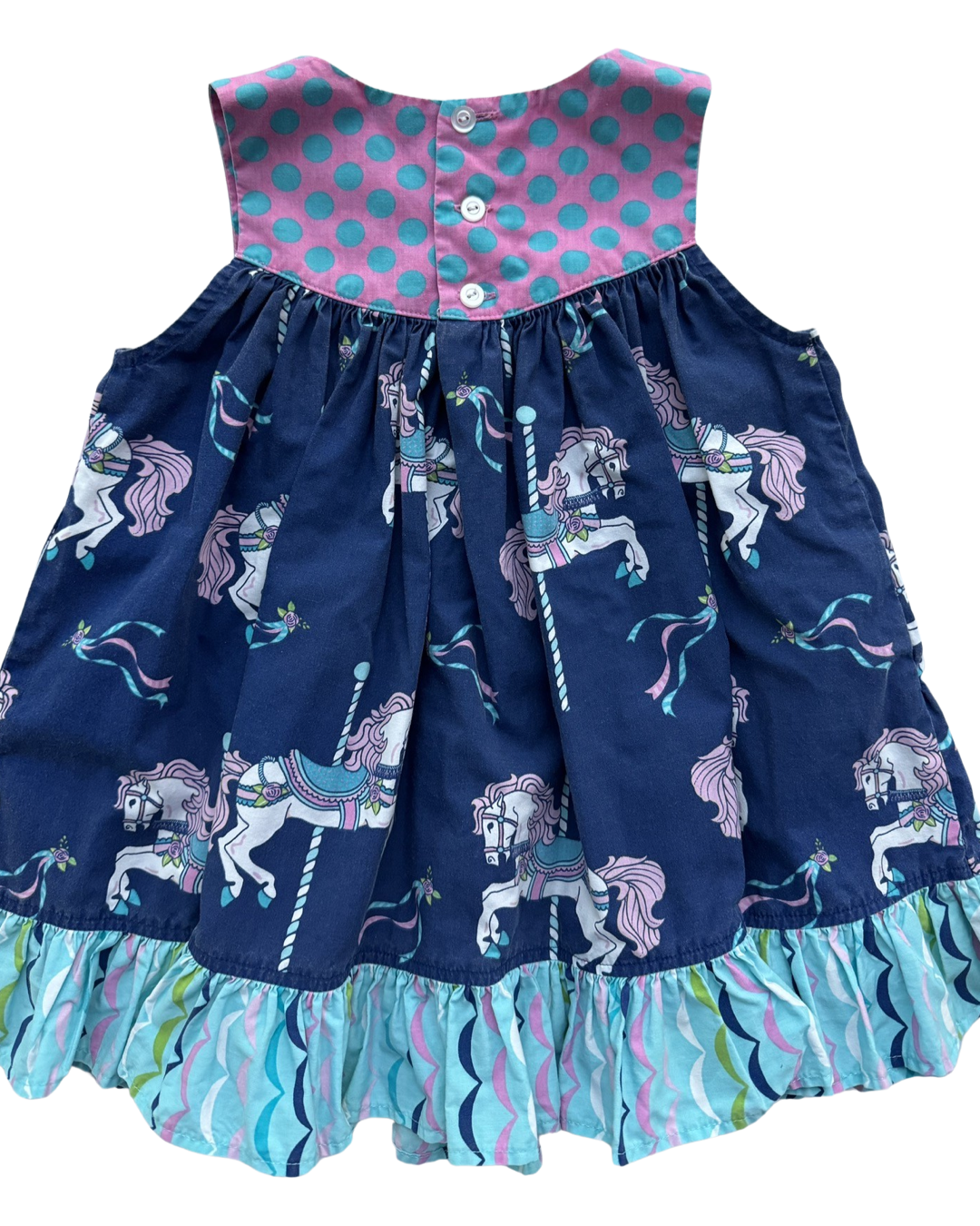 2T Toddler Girl Eleanor Rose Gigi Blue Carrousel Horse Dress