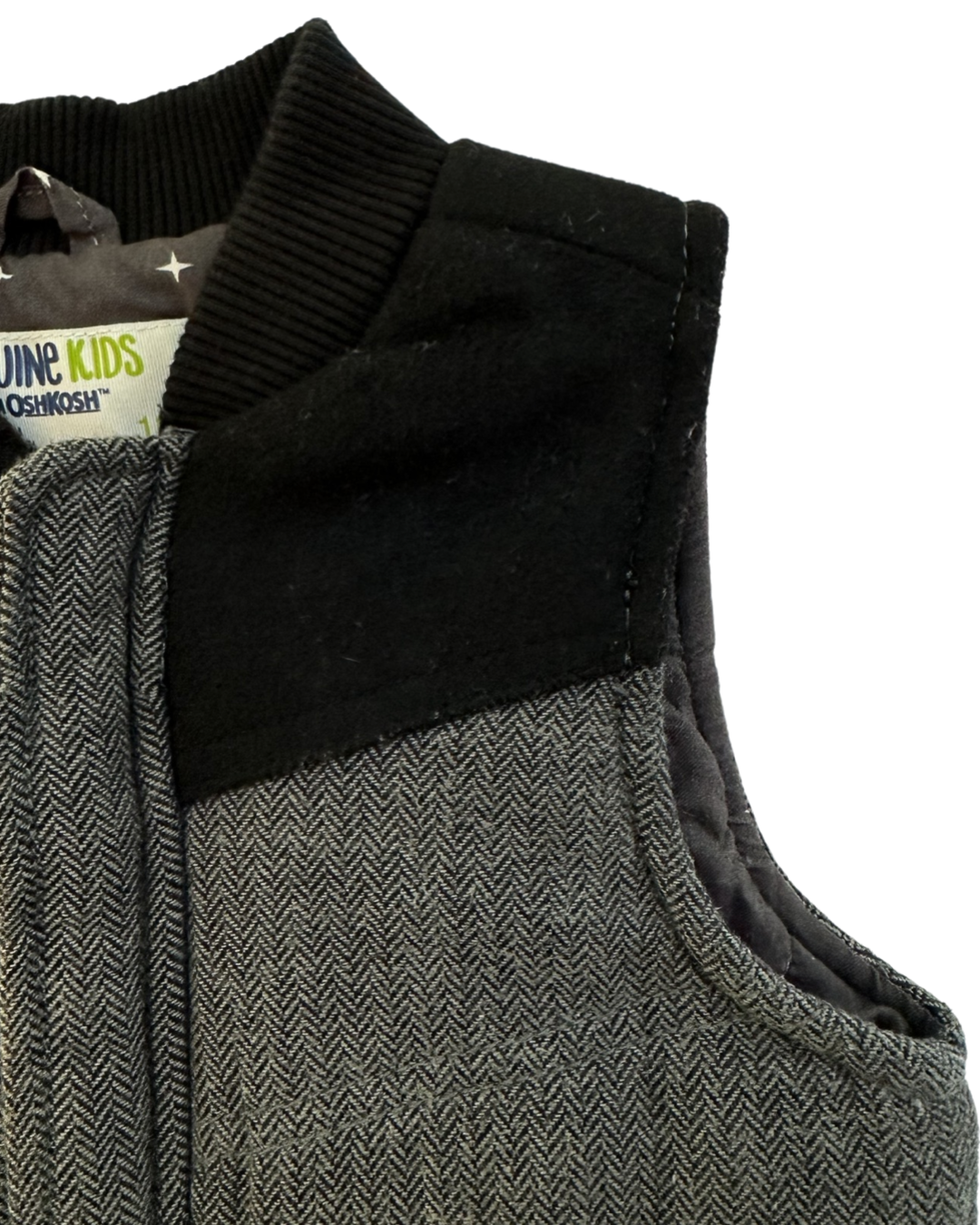 18M Baby Boy Gray / Black Houndstooth Genuine Kids Zippered Vest