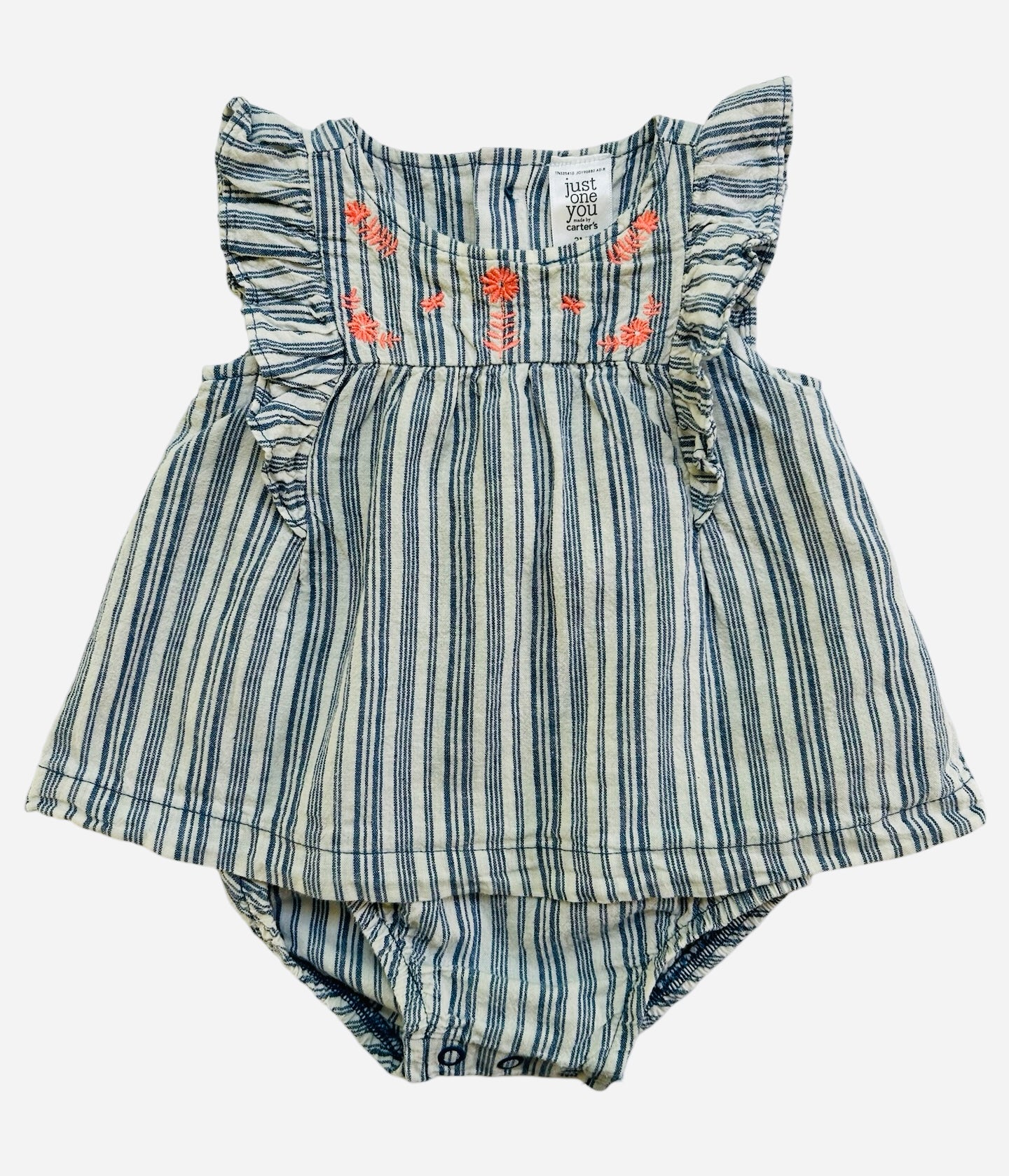 3M Baby Girl Carters Just One You Linen Striped Onesie Dress