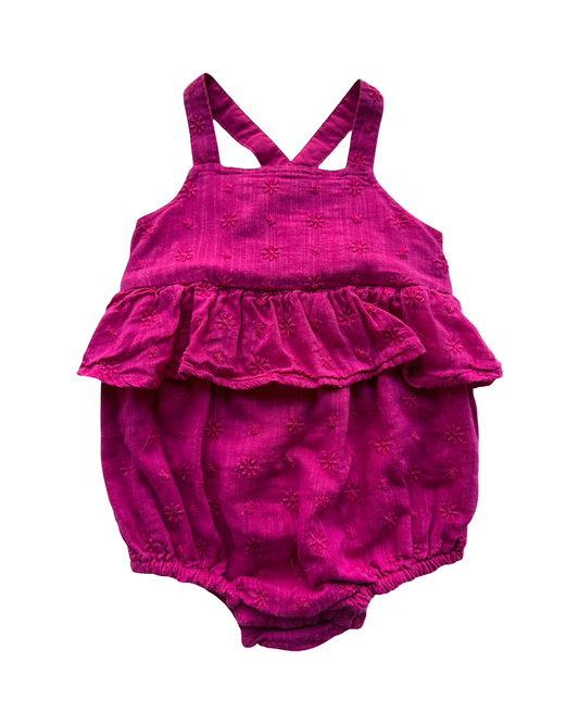 12M-18M Baby Girl Old Navy Floral Embroidered Solid Cross-Back Peplum Romper.