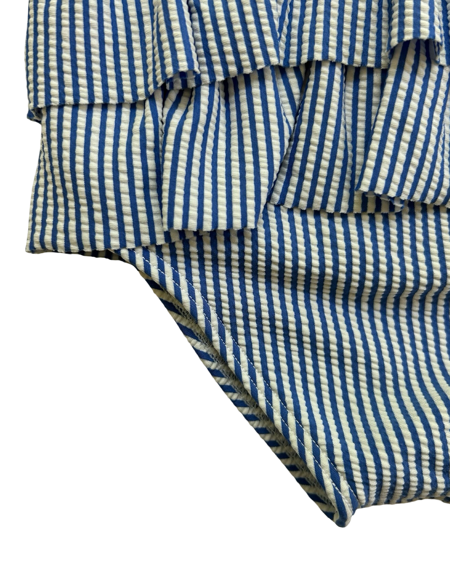 12M-18M Baby Girls Mini Boden Striped Seersucker Ruffle Swimsuit 🩱 One Piece
