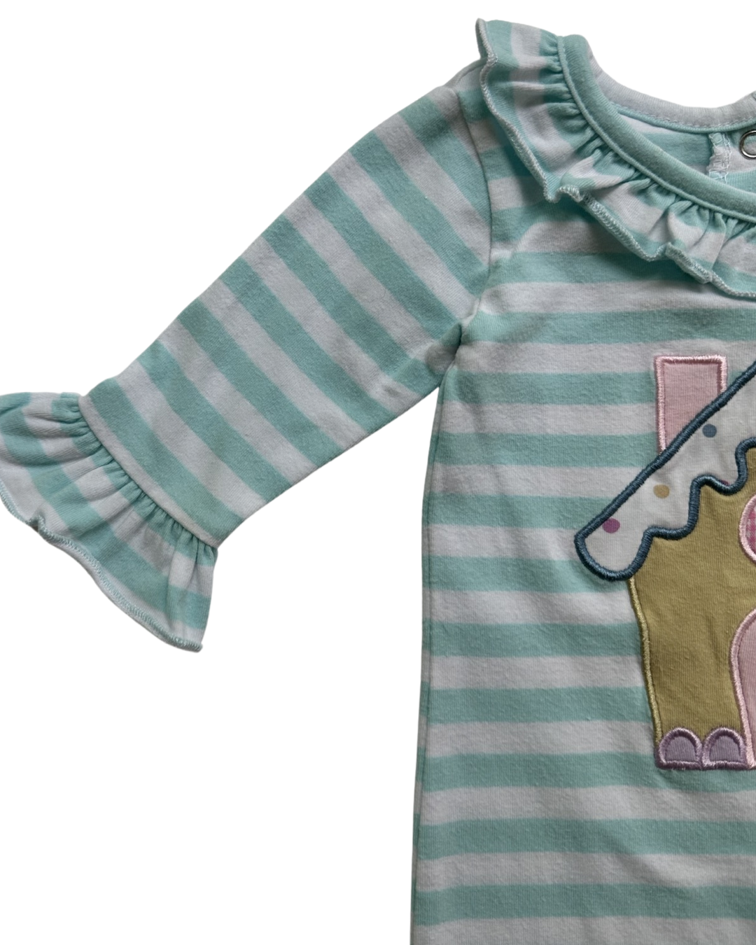 3M Baby Girl Stitchy Fish Mint Striped Gingerbread House Christmas Romper