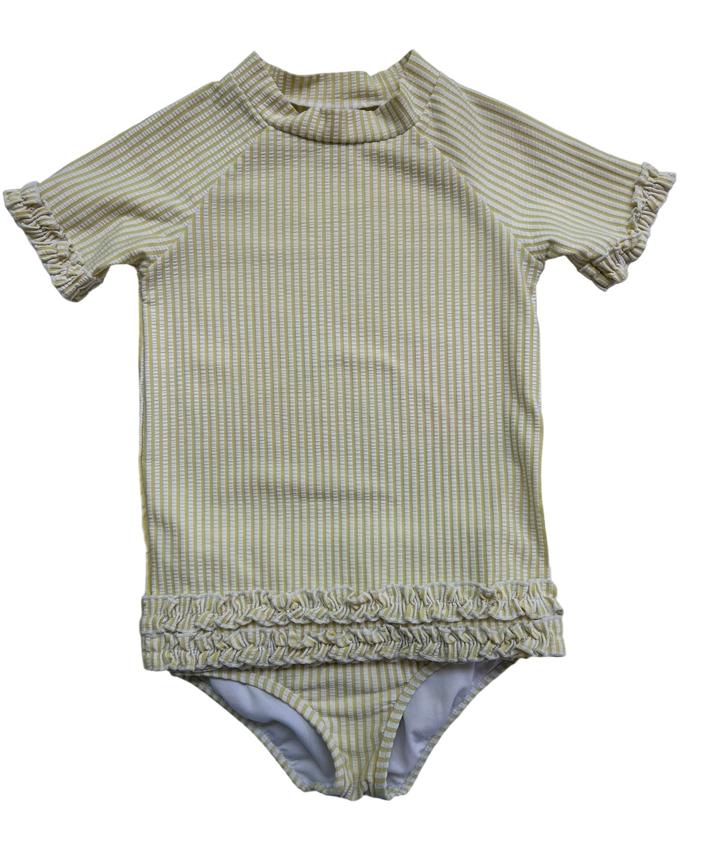7T Toddler Girl RuffleButts Short Swim Suit Sleeved Yellow Bathing RashGuard Set 2 Pieces.