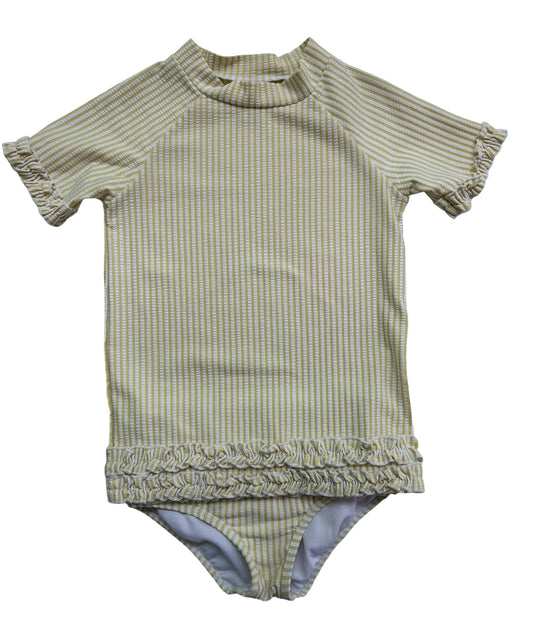 7T Toddler Girl RuffleButts Short Swim Suit Sleeved Yellow Bathing RashGuard Set 2 Pieces.