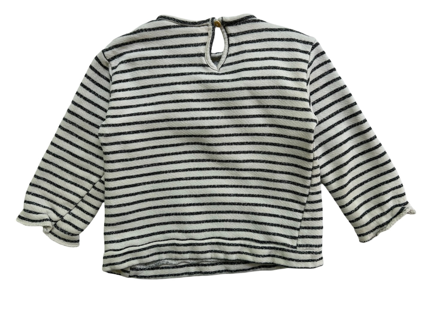 2Y - 3Y Toddler Girls Zara Top Ruffle Striped Sweatshirt.