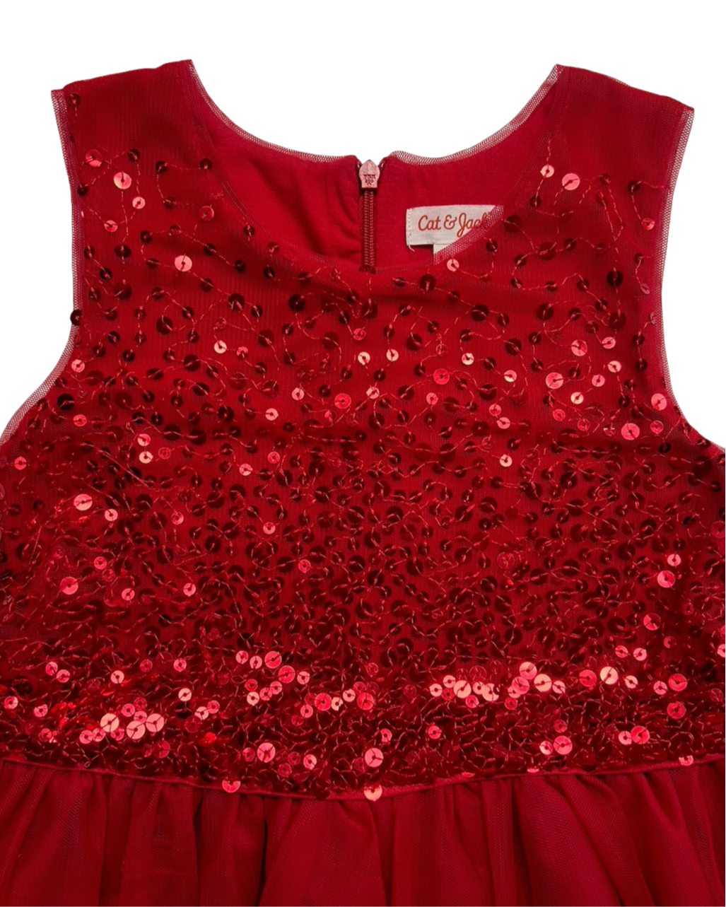 S 6/6X  Toddler Girls Cat & Jack Sleeveless Tulle Sequins Red Holiday Dress.