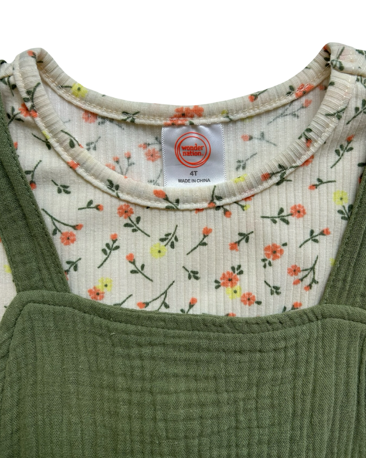 4T Toddlers Girls WonderNation Ruffle Sleeve Top & Pinafore Dress 2 Piece Outfit.