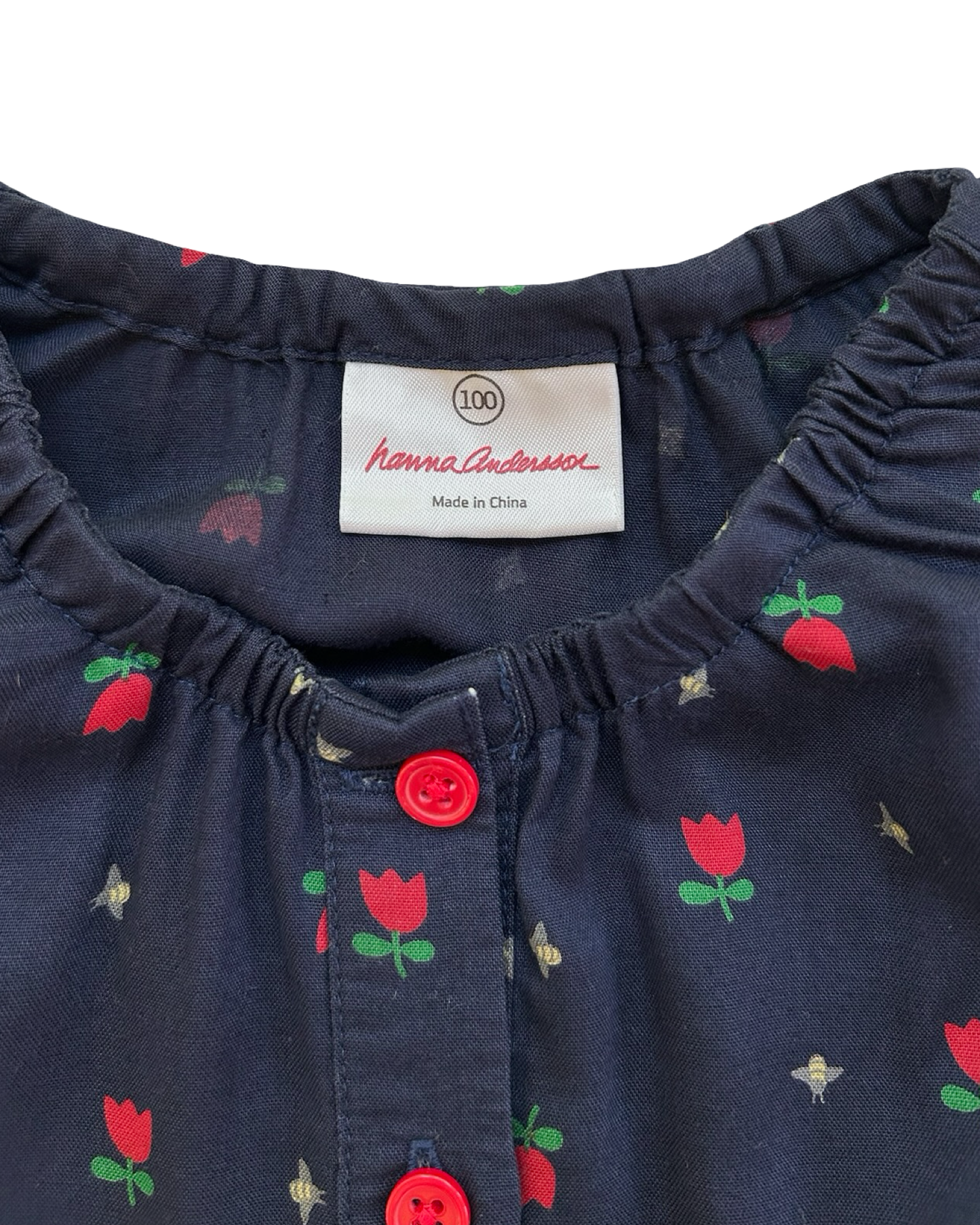 (100-cm) 4T Toddlers Girls Hanna Andersson Tulips 🌷 And Bee 🐝 Print Romper.