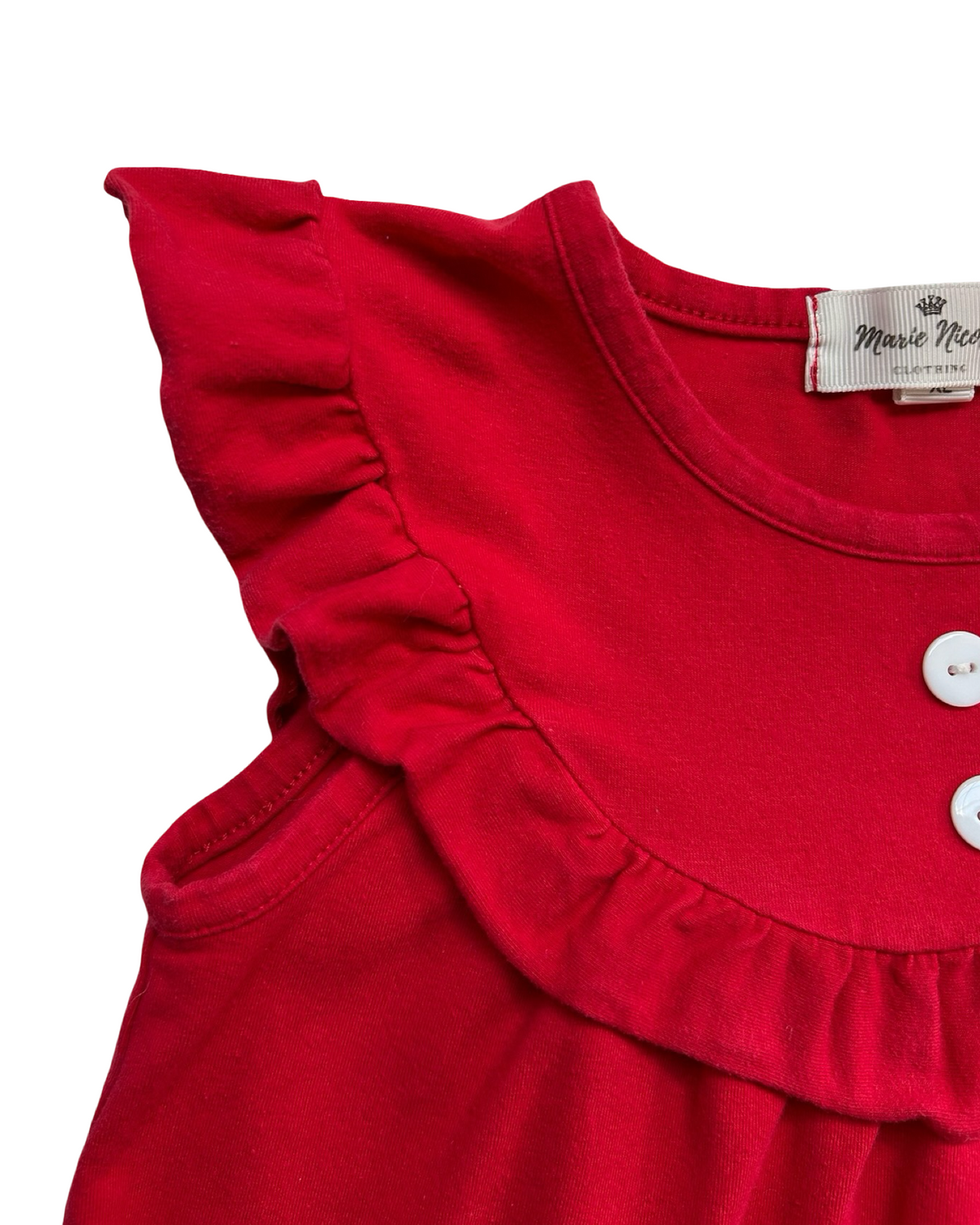 XL 6T Toddler Girls Marie Nicole Clothing Set 3 Piece, Dots Watermelon 🍉 Embroidered Dress, Cow Appliqué Dress And Red Ruffle Shorts.