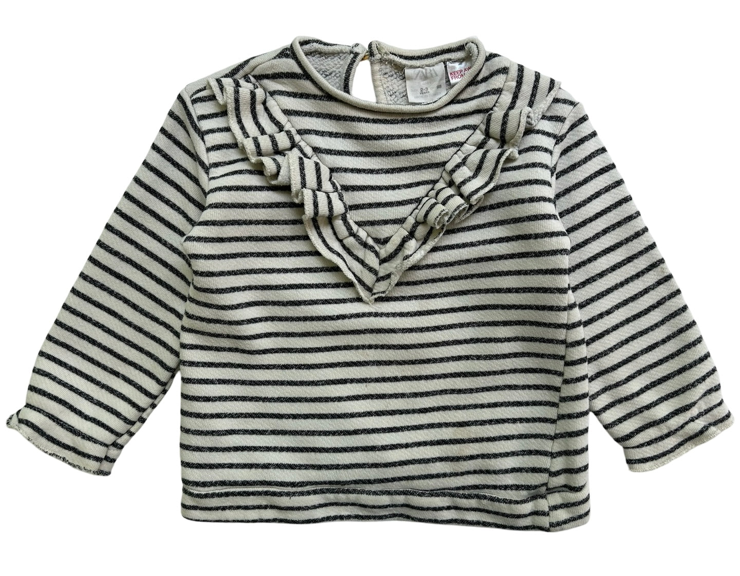 2Y - 3Y Toddler Girls Zara Top Ruffle Striped Sweatshirt.