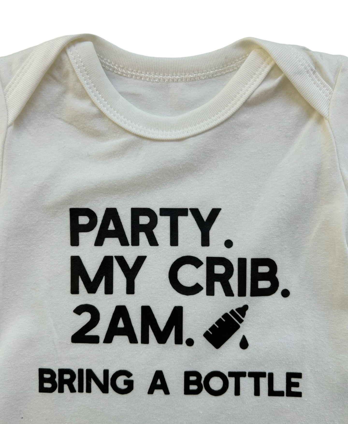 6M Baby Girl / Boy Announcement Bodysuit Party At My Crib 2AM, Letter Print-Romper.