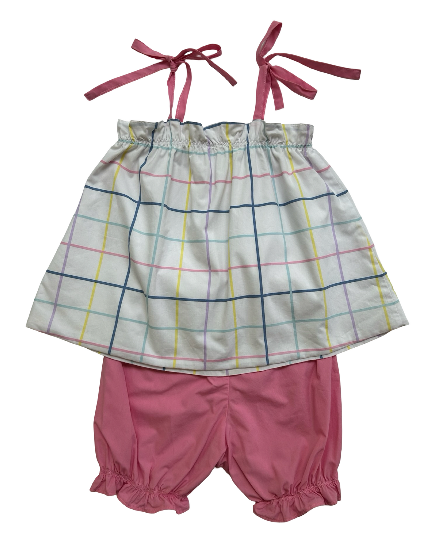 6Y Youth Girls The Beaufort  Bonnet Company Plaid Top With Pink Tie Shoulders And Pink Bloomers Two Piece Set Outfit NWOT.