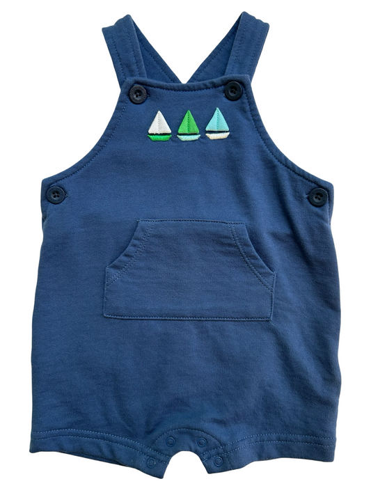 6M Baby Boys Overall Blue Design Of Sailboats Romper