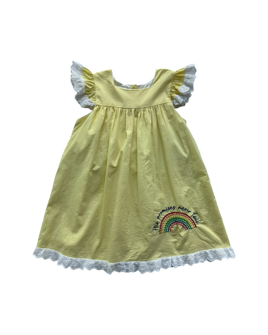 4T Toddler Girls The Oaks Apparel Dress With Eyelets Trim, Embroidered Rainbow.