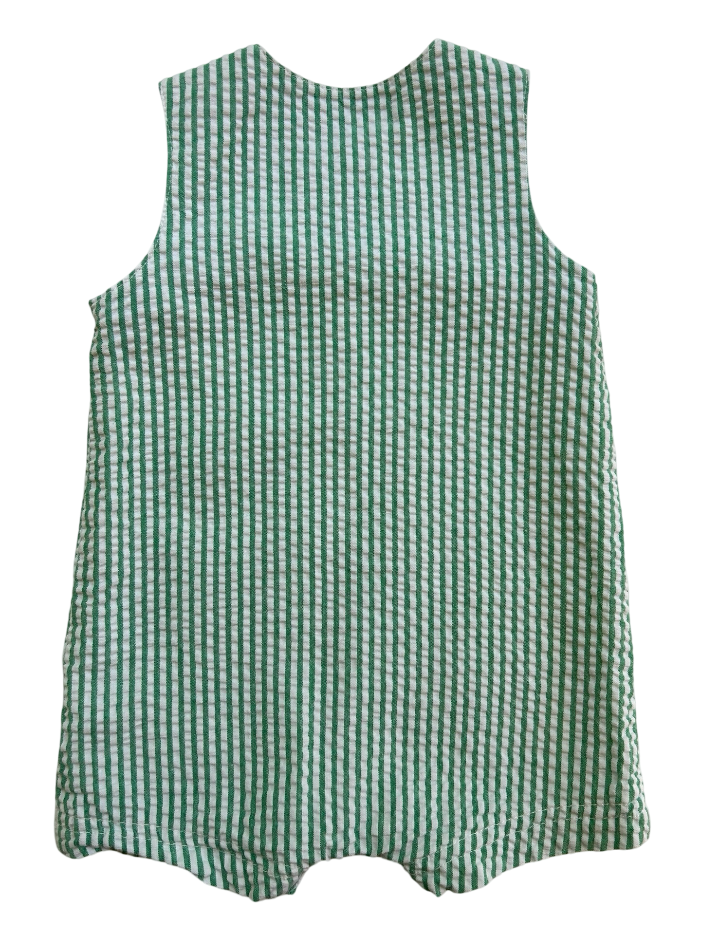 6M Baby Boy Little Me Green Striped Seersucker Blue Whale 🐳 Overall Romper