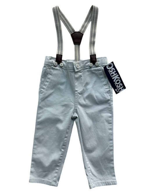 12M Baby Boy OshKosh B’gosh Beige Pants With Suspenders NWT.