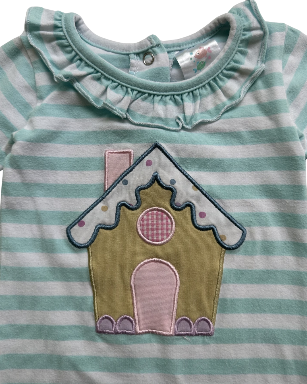 3M Baby Girl Stitchy Fish Mint Striped Gingerbread House Christmas Romper