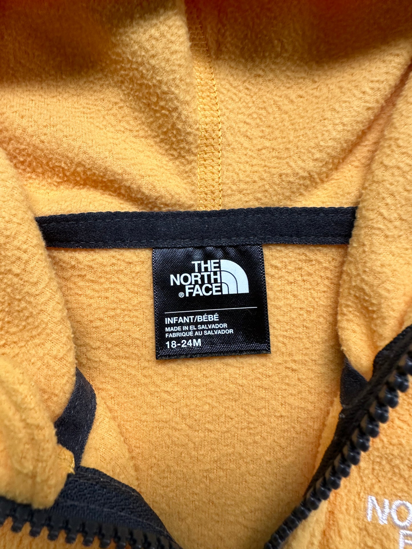 18M-24M Baby Boy The North Face Glacier Yellow / Gray Fleece Zip Up Hoodie Jacket
