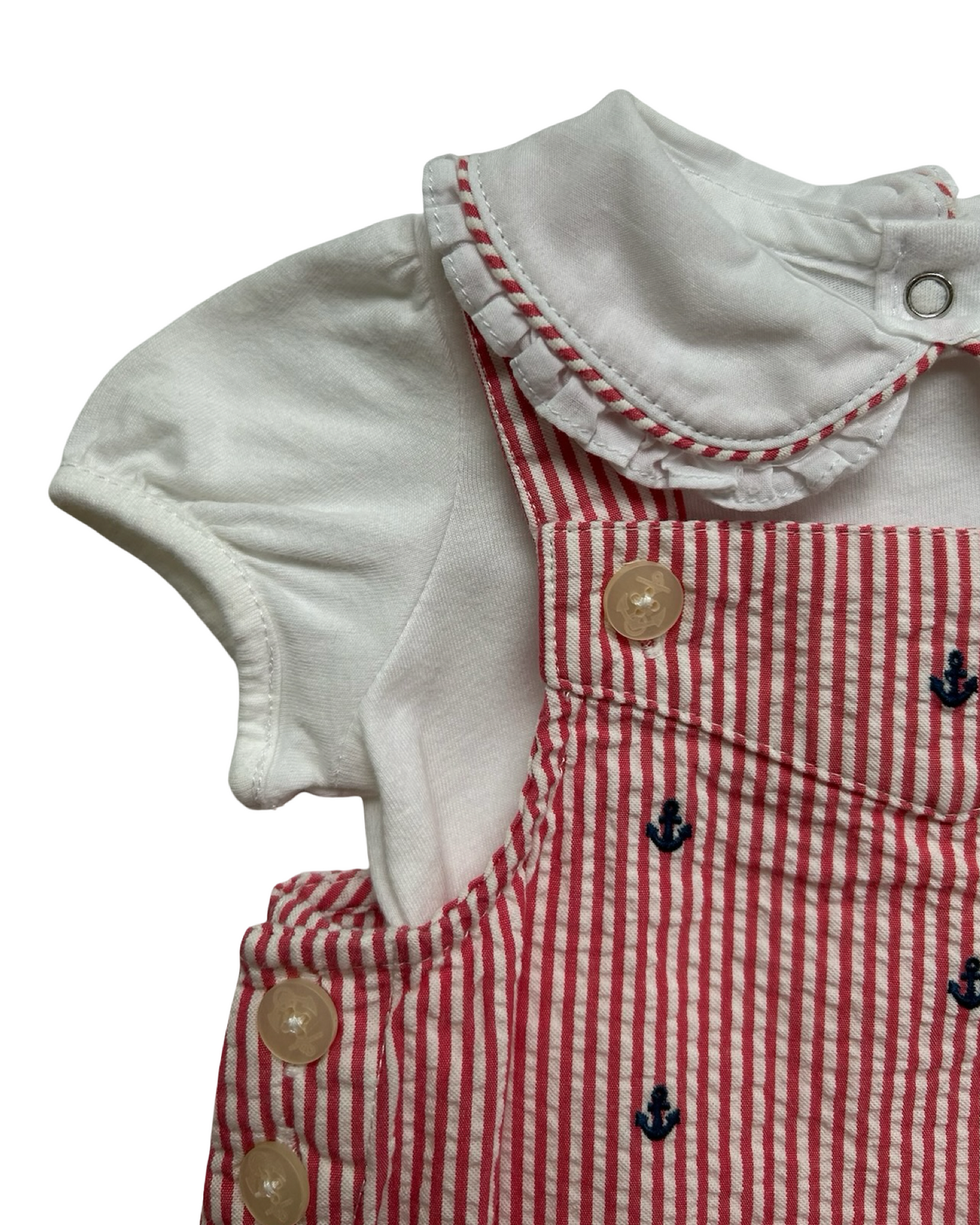 3M Months Baby Girls Ralph Lauren Onesie White And Red / White Striped Overall Dress