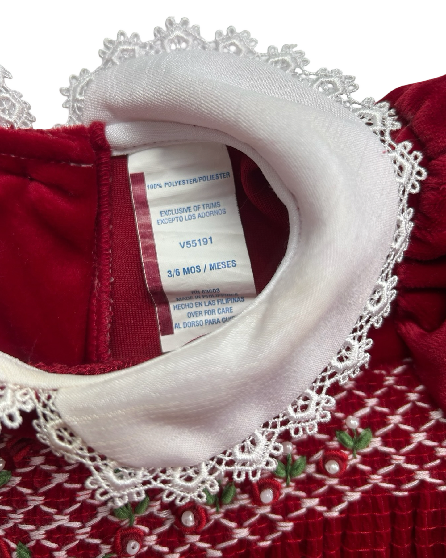 0-3M Baby Girls Little Bitty Embroidered Velvet Dress.