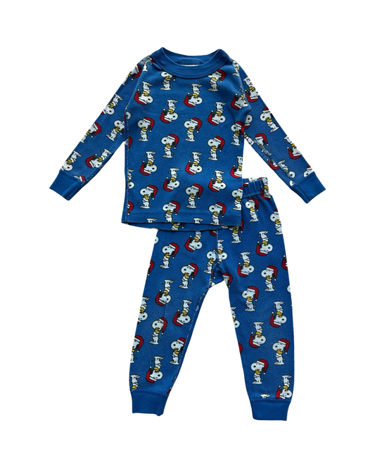 2T Toddler Boys Hanna Andersson Peanuts Snoopy Santa Hat Christmas Jammies, Pjs 2 Pieces Set.