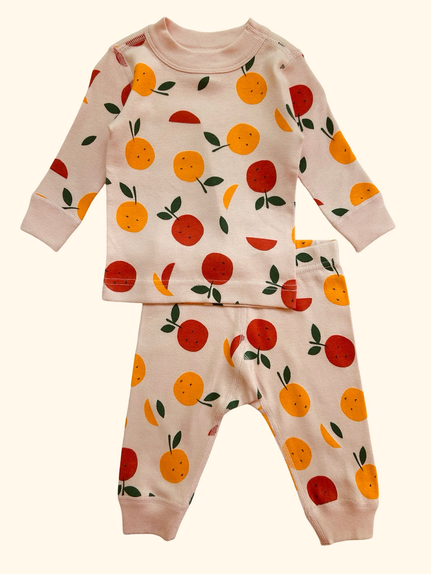 0M-3M Hanna Andersson Baby Girls Citrus Print Long Sleeve Pajamas 2 Pieces Set. NWT