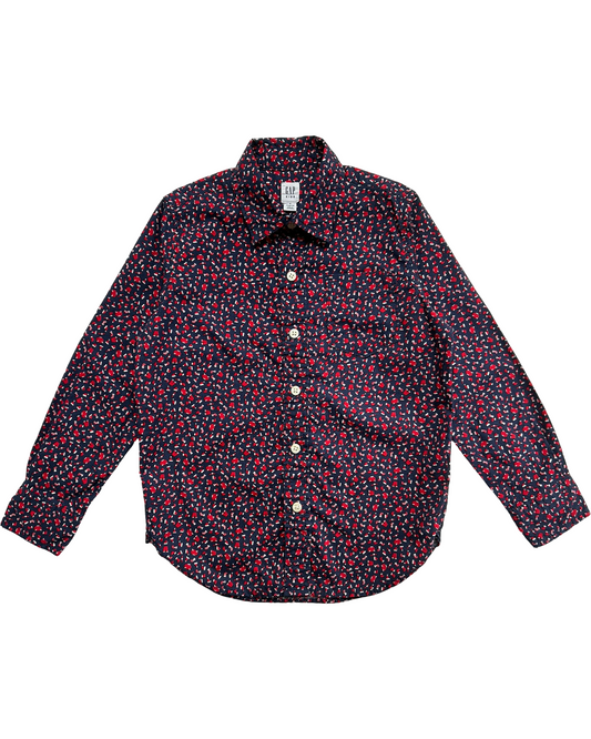 6T-7T Toddler Boys Gap Kids Christmas Blue Print Poplin Button Down Whit Pocket Shirt.