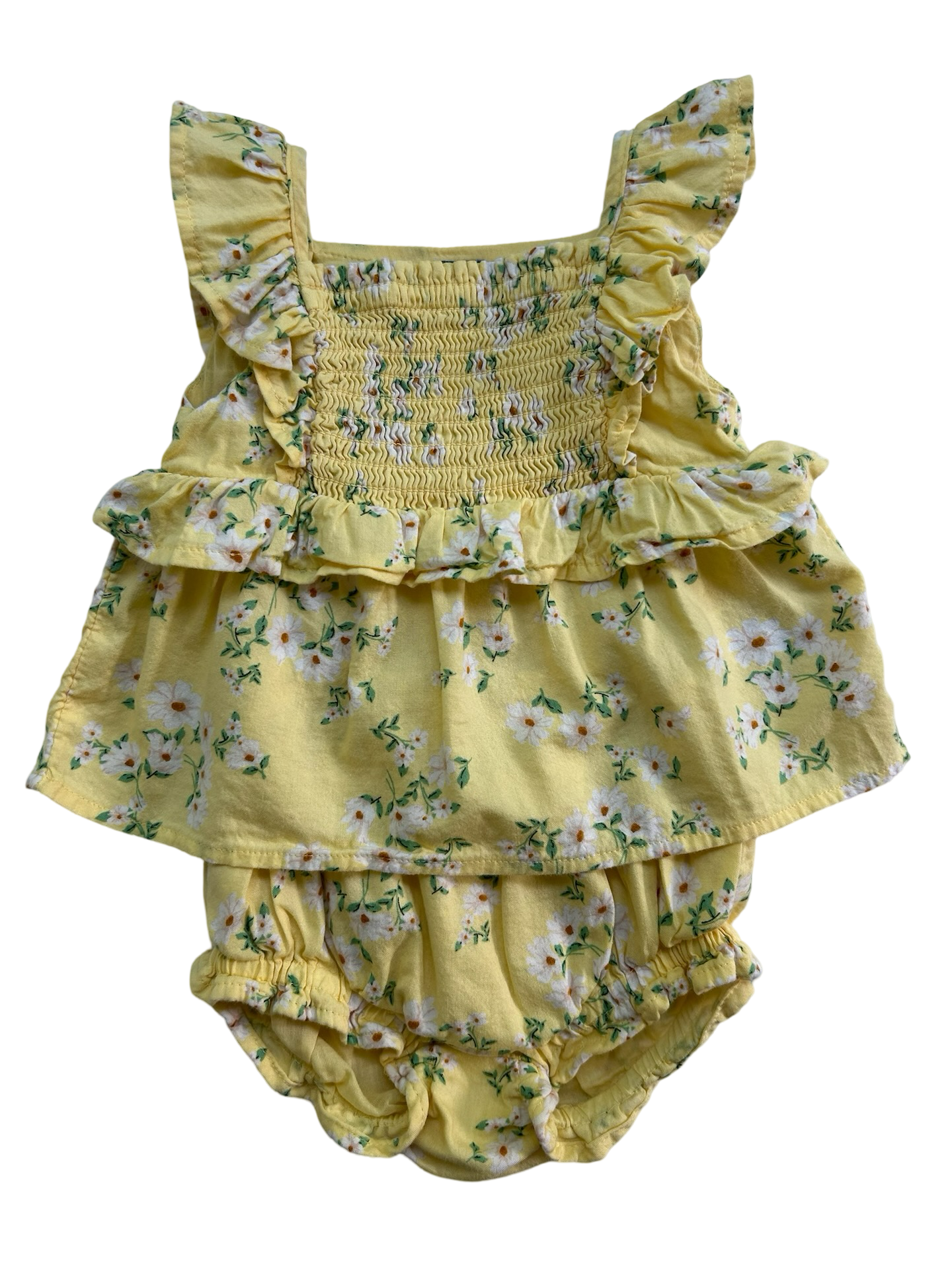3-6M Baby Girl Old Navy Yellow Ruffle trim Floral Dress w/ Bloomers