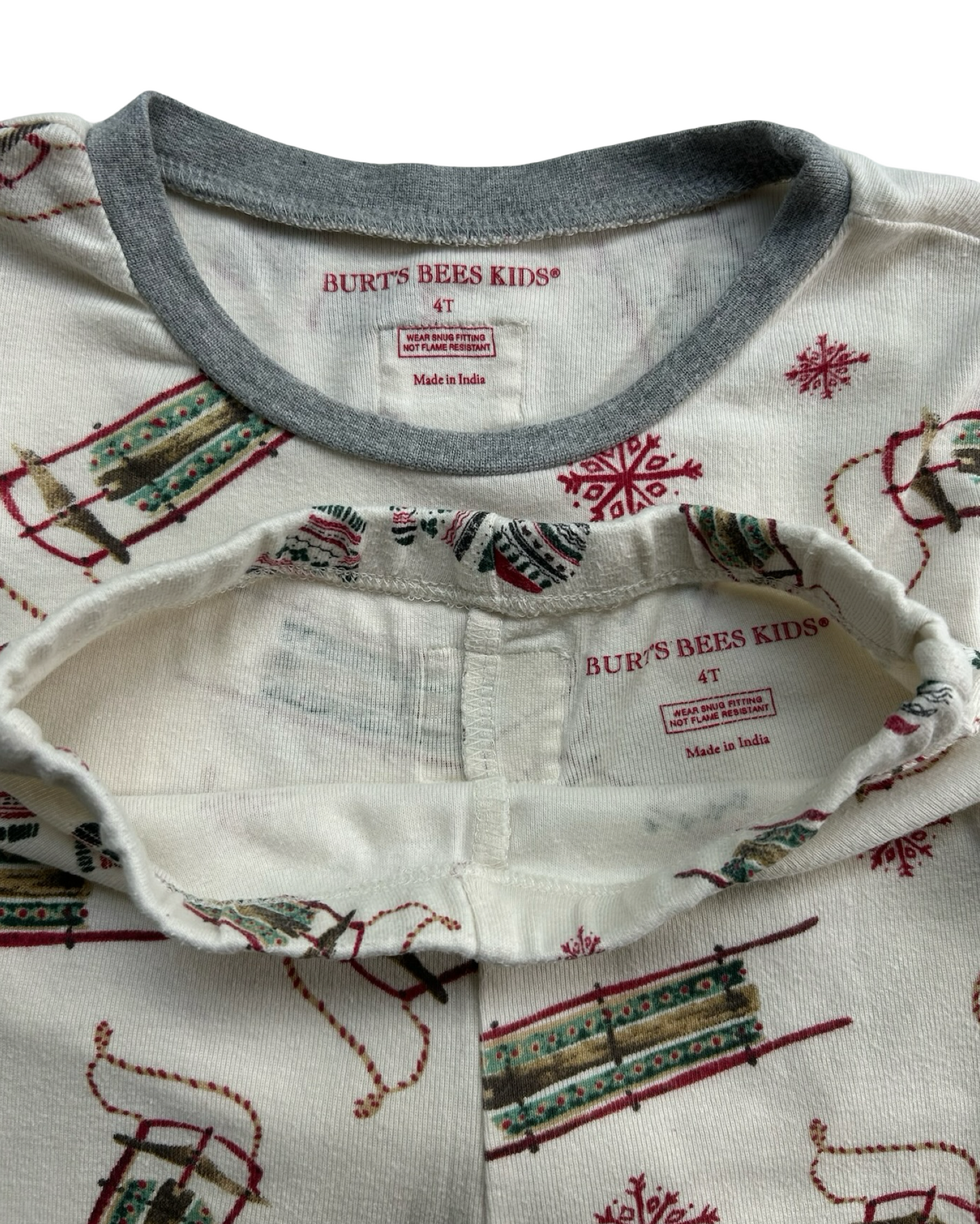 4T Toddler Girls/Boys (UNISEX) Burt’s Bees Kids Winter Christmas Organic Cotton 2 Piece Pjs Set