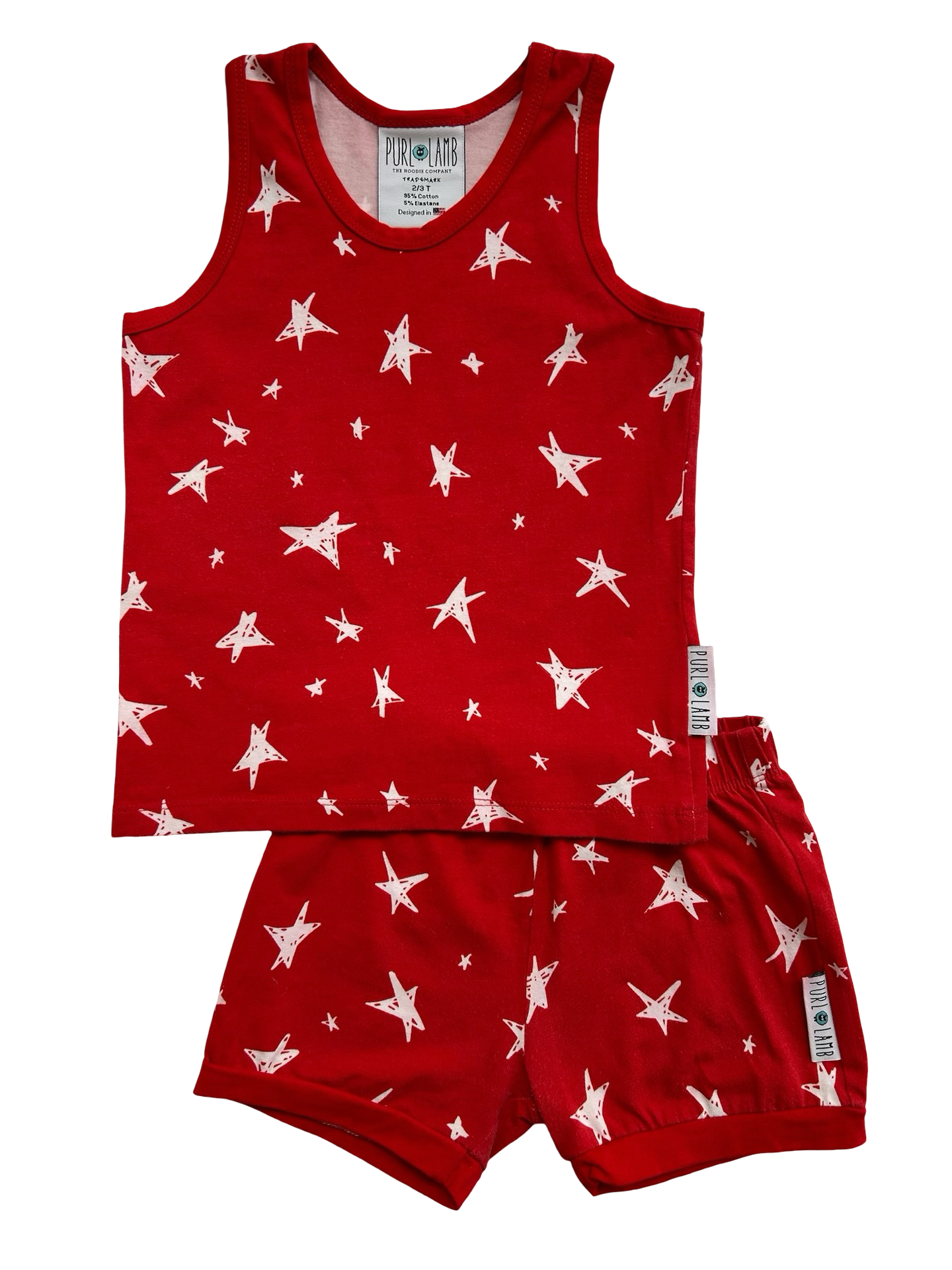 2T-3T Toddlers Girls Purl Lamb Red, Stars ⭐️ White Shirt Top And Short 2 Piece Set.